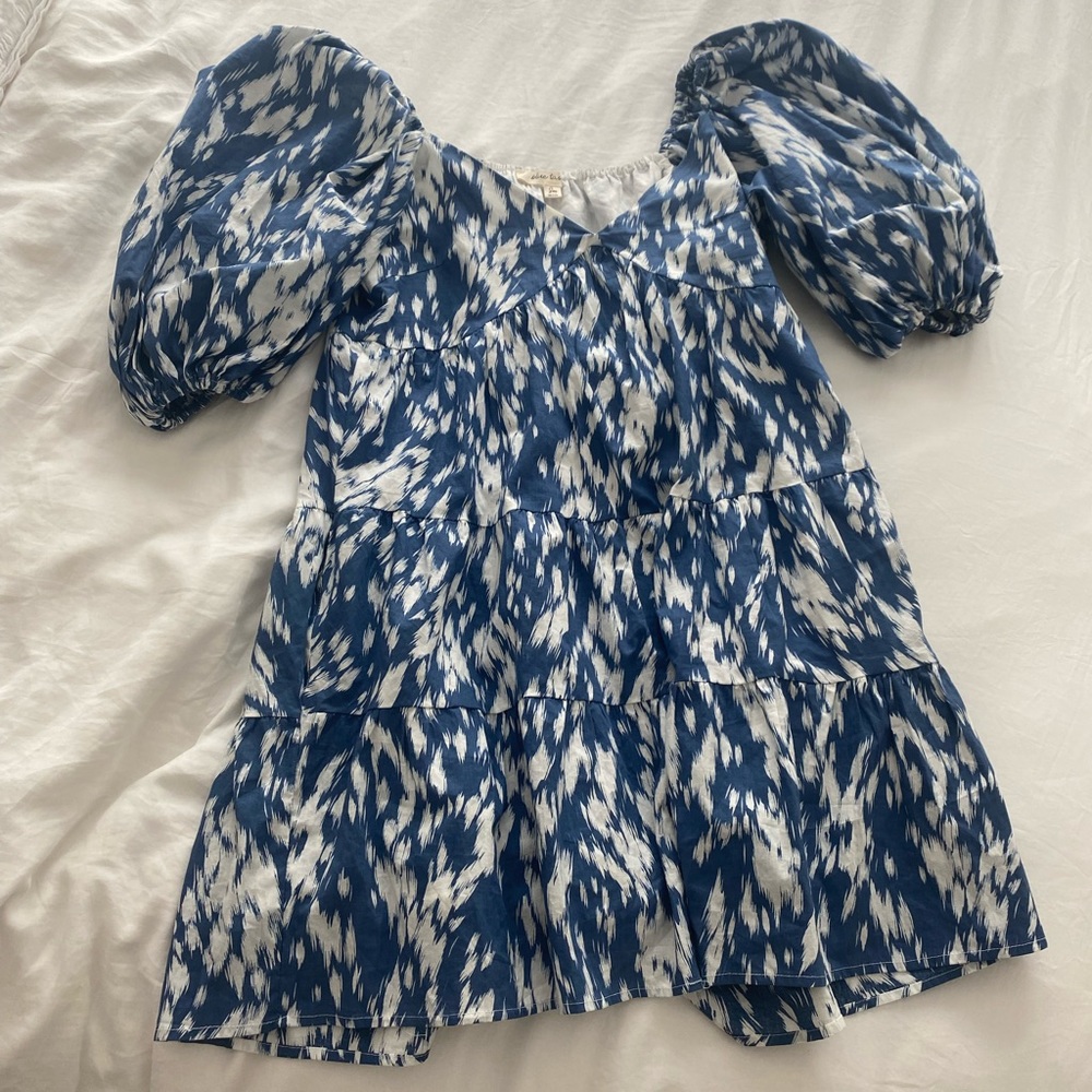 Anthropologie Blue Tassel Floral Mini Dress